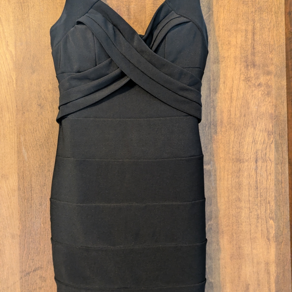 Emerald Sundae Black Crisscross Bandage Mini Dress